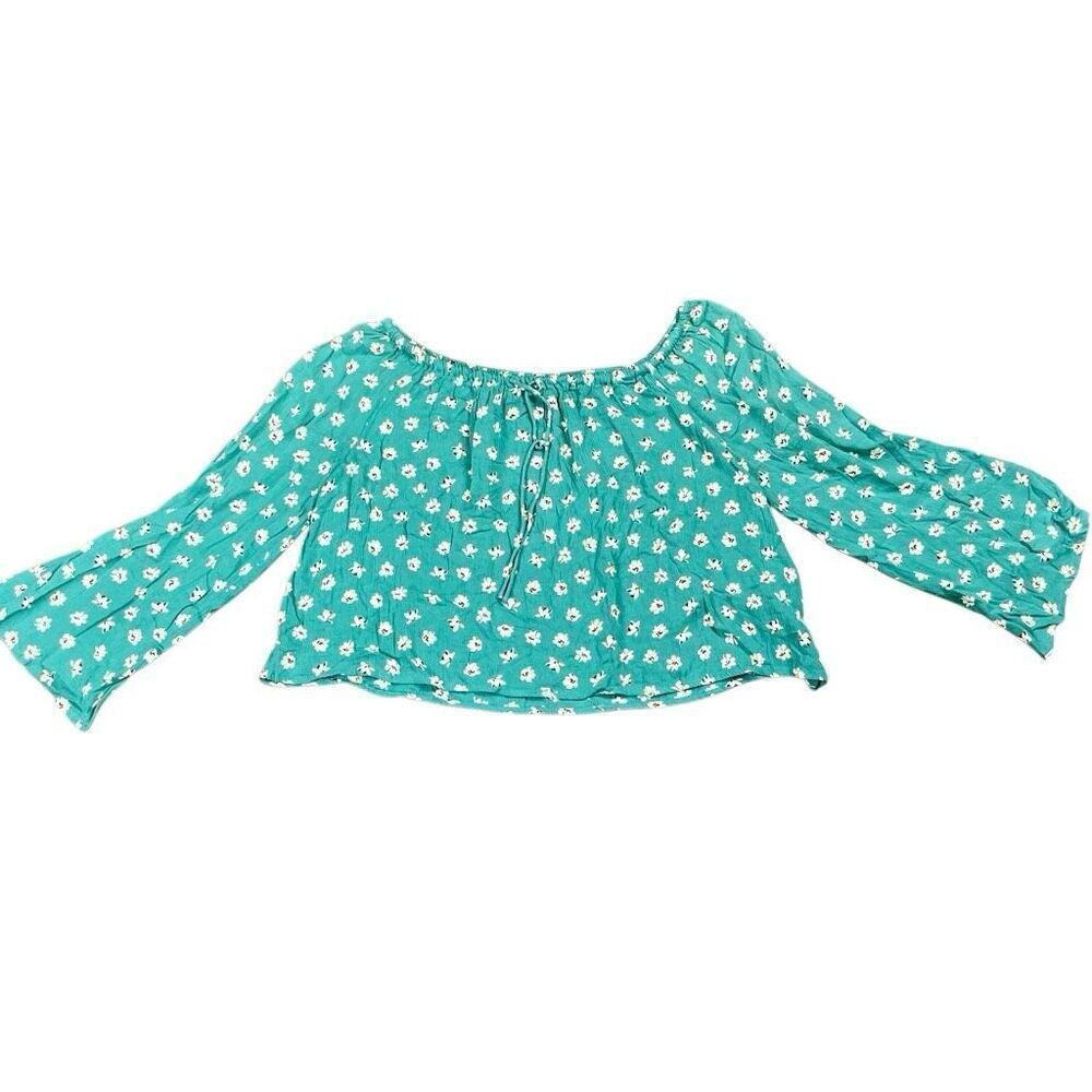 Billabong Sage Green Floral Glared Long Sleeves Off-The-Shoulder Top Small